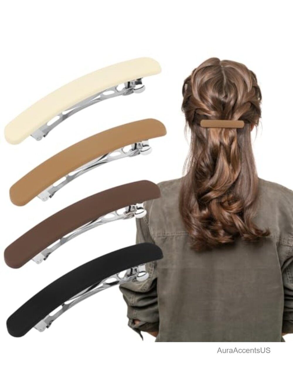 4 Hair Barrettes Flat Matte Clips for Women Thin Hair French Style